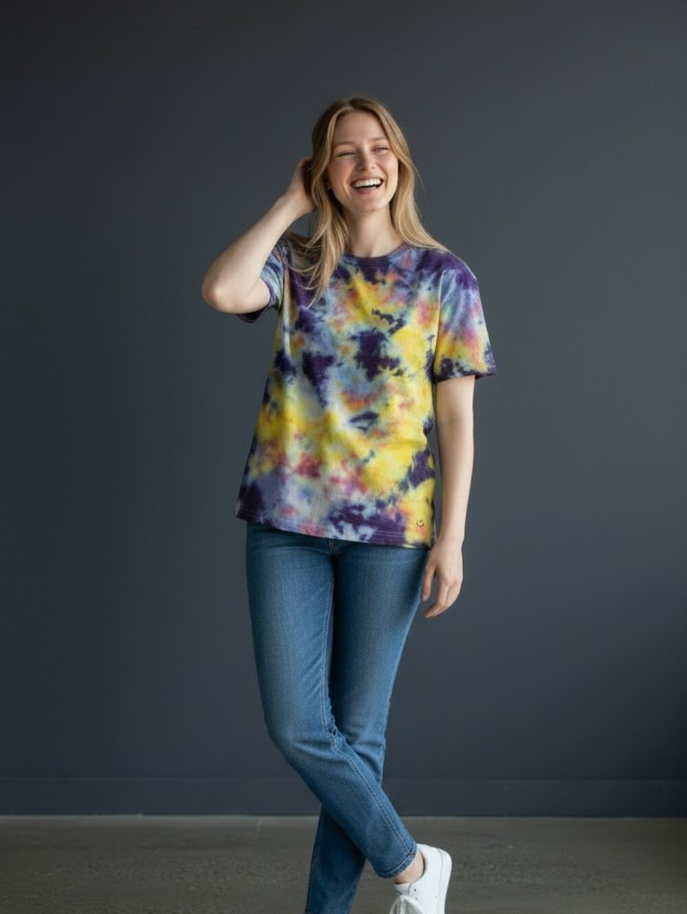 Joe Boxer New Tie-Dye Short Sleeve Tee in Yellow, Blue, Purple Size Med